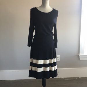 Hobbs UK navy stripe dress (silk/cotton/cashmere)